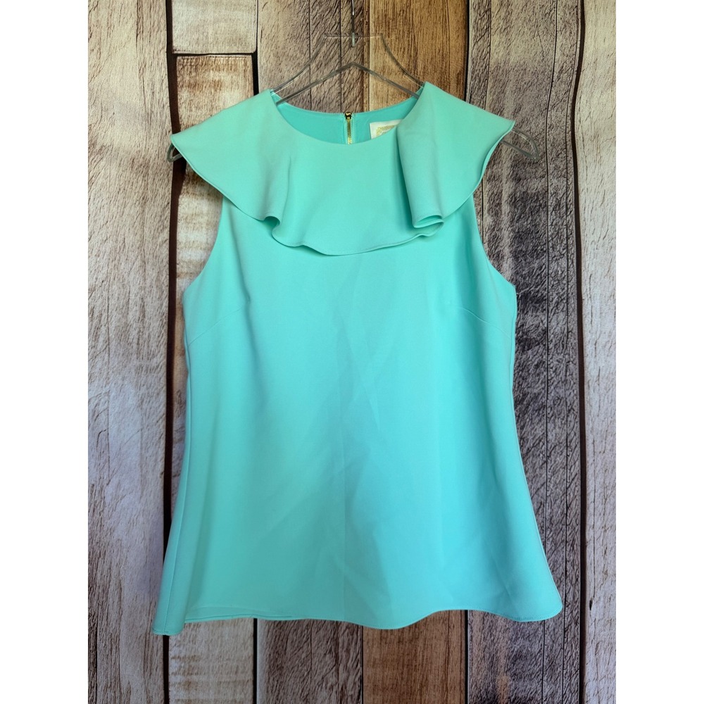 Sail to Sable Ruffle Neck Top‎ Aqua Preppy Resort Sleeveless Summer Small NWT